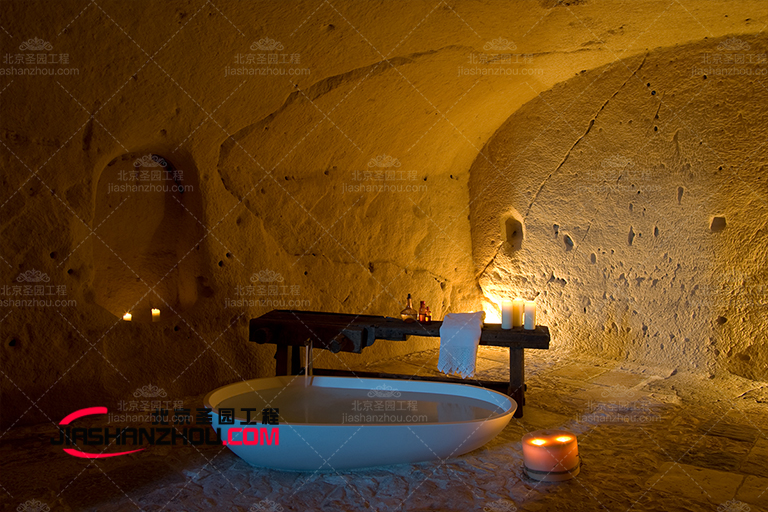 感受一下北京廠家為四川白玉酒店別墅洞穴豪宅衛浴設計