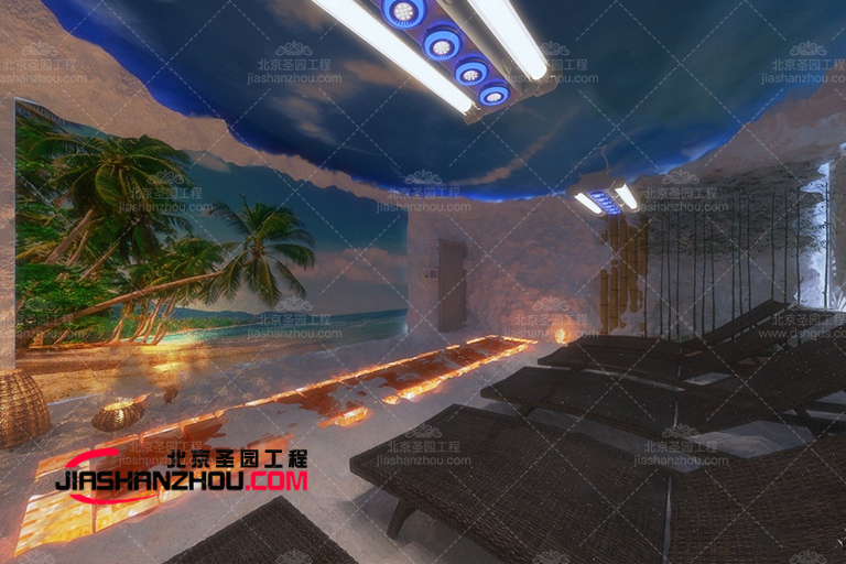 熱帶美學元素給鹽洞汗蒸鹽療房帶來舒適和溫暖的感覺