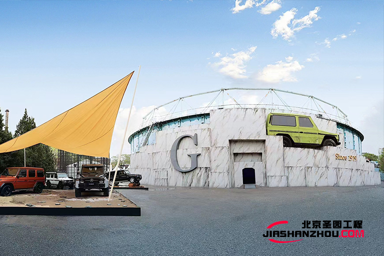 用塑石假山制作奔馳車(chē)展會(huì)場(chǎng)景是科技與自然的融合